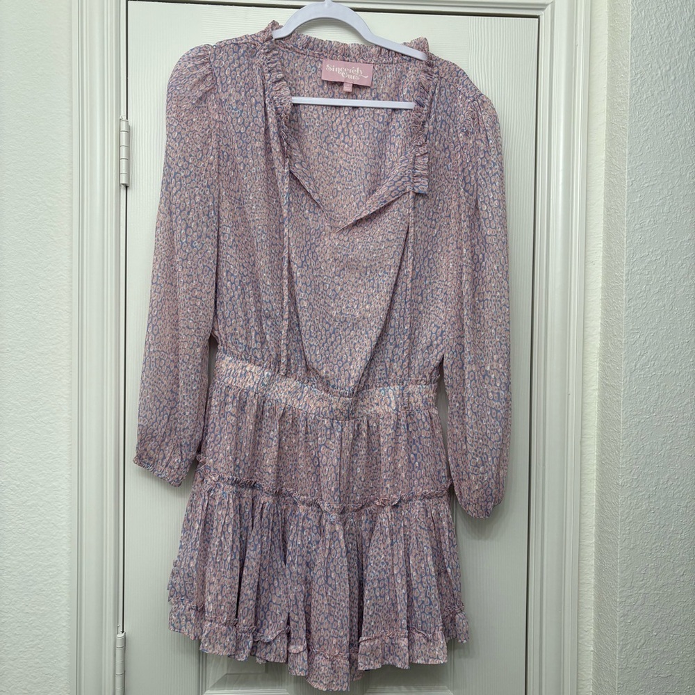 Sincerely Ours Purple Pink Leopard Mini Ruffle Dress